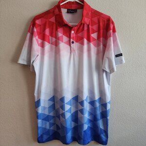 Yatta Golf Polo Shirt Mens Medium Red White Blue Geometric Print Performance